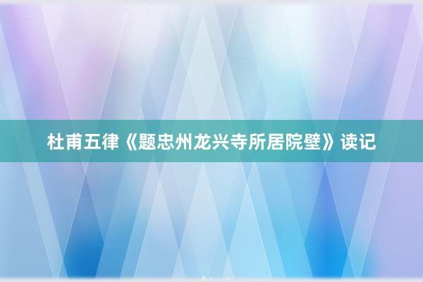 杜甫五律《题忠州龙兴寺所居院壁》读记