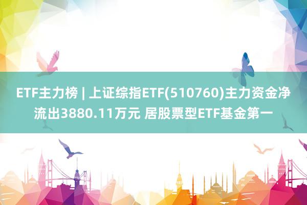 ETF主力榜 | 上证综指ETF(510760)主力资金净流出3880.11万元 居股票型ETF基金第一