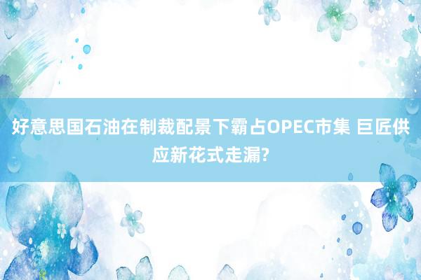 好意思国石油在制裁配景下霸占OPEC市集 巨匠供应新花式走漏?